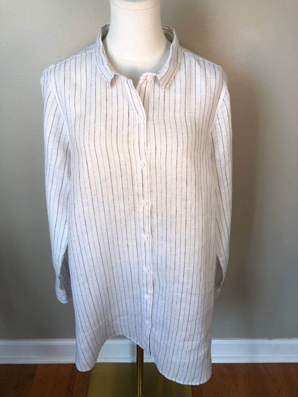 Garnet Hill Linen Long Sleeve Button Front Shirt Coastal Grandma Minimalist Sz M